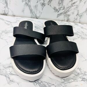 west loop Black Double-Strap Slide Sandals with White Sole